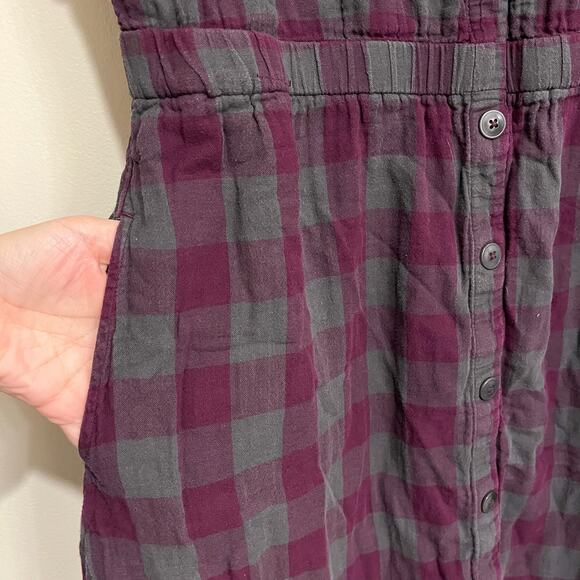 Pact Dress Coastal Short-Sleeve Purple Gray Plaid 100% Organic Cotton Large - Picture 8 of 9